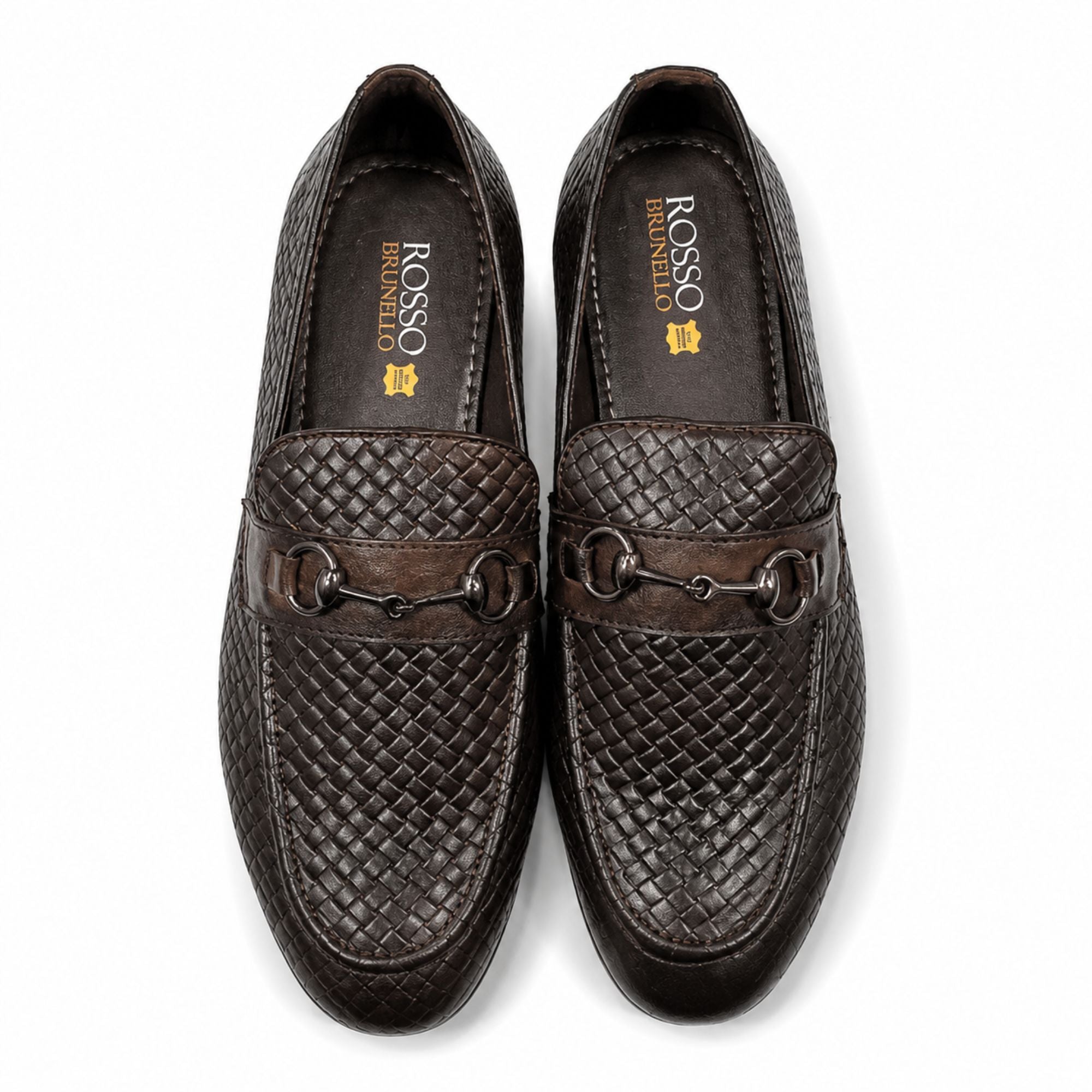 ROSSO BRUNELLO Woven Slip-On Formal Loafers for Men - Brown