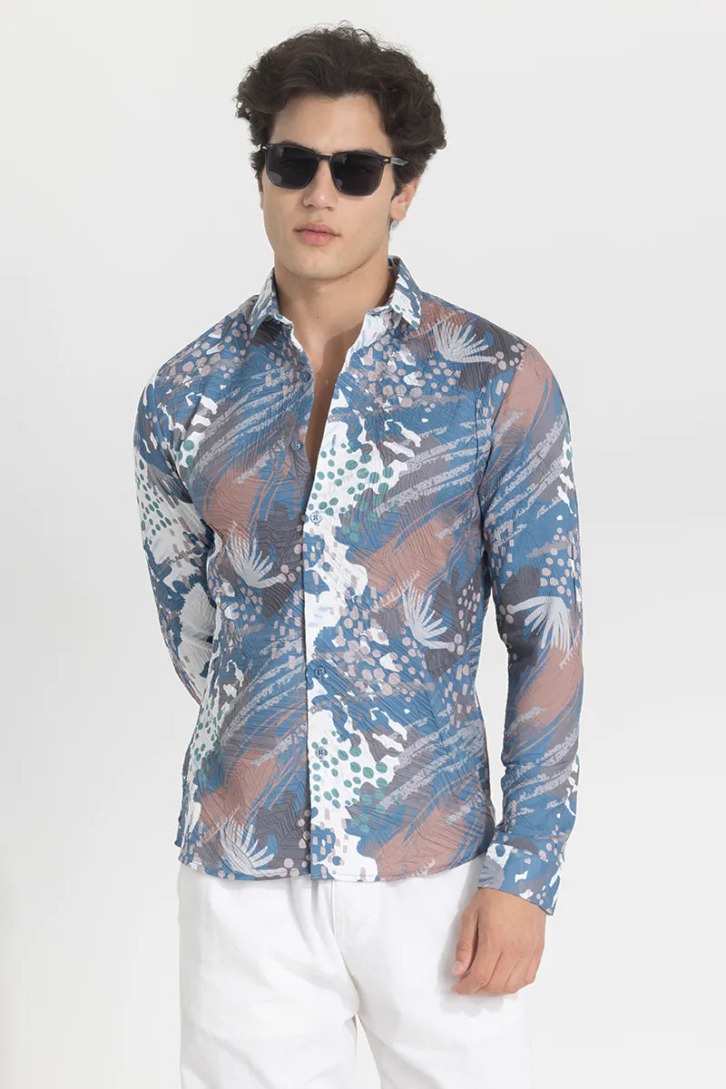 Snitch Blue Textured Abstract Slim Fit Shirt
