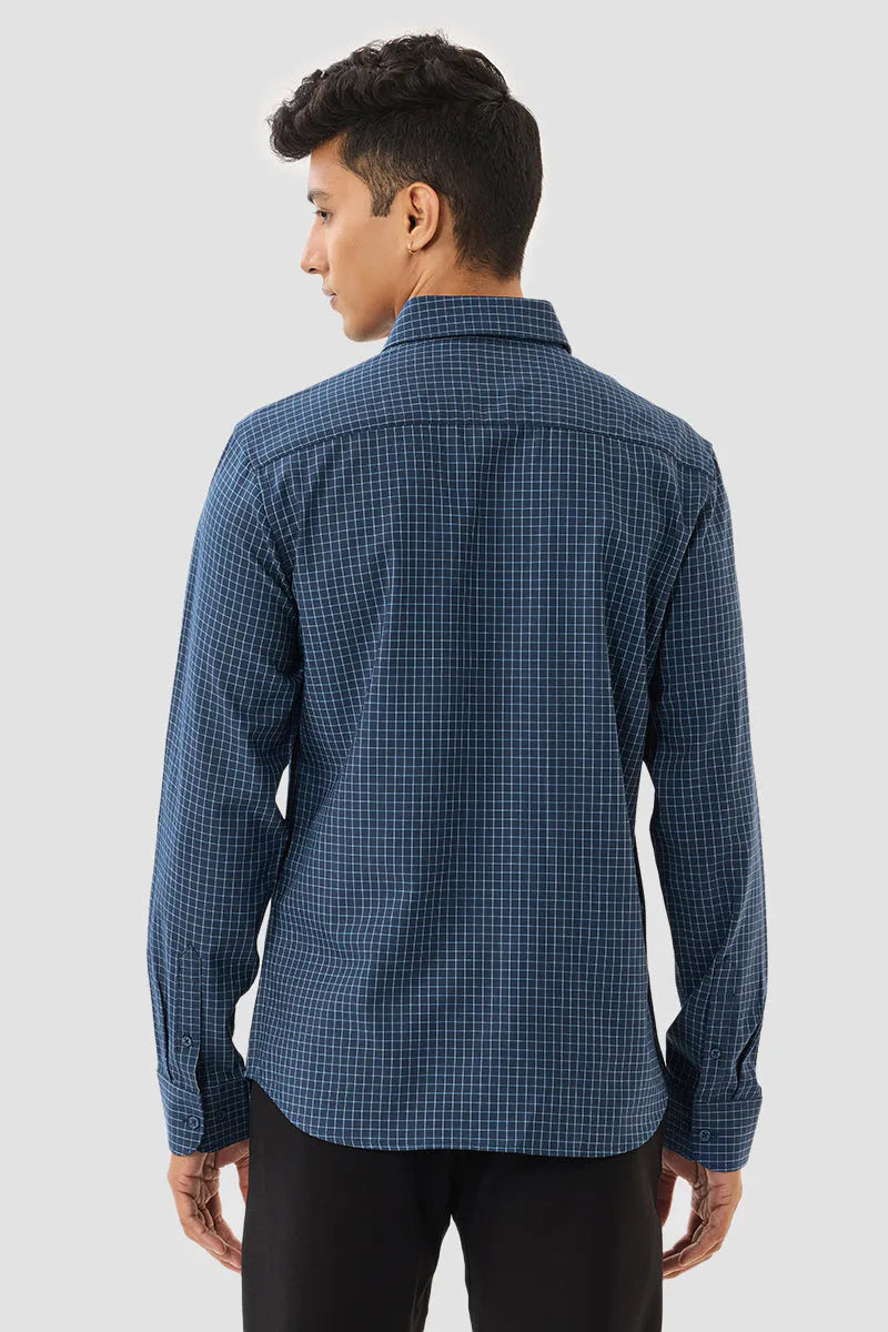 Snitch Men Navy Blue Checks Slim Fit Luxe Casual Shirt for Men