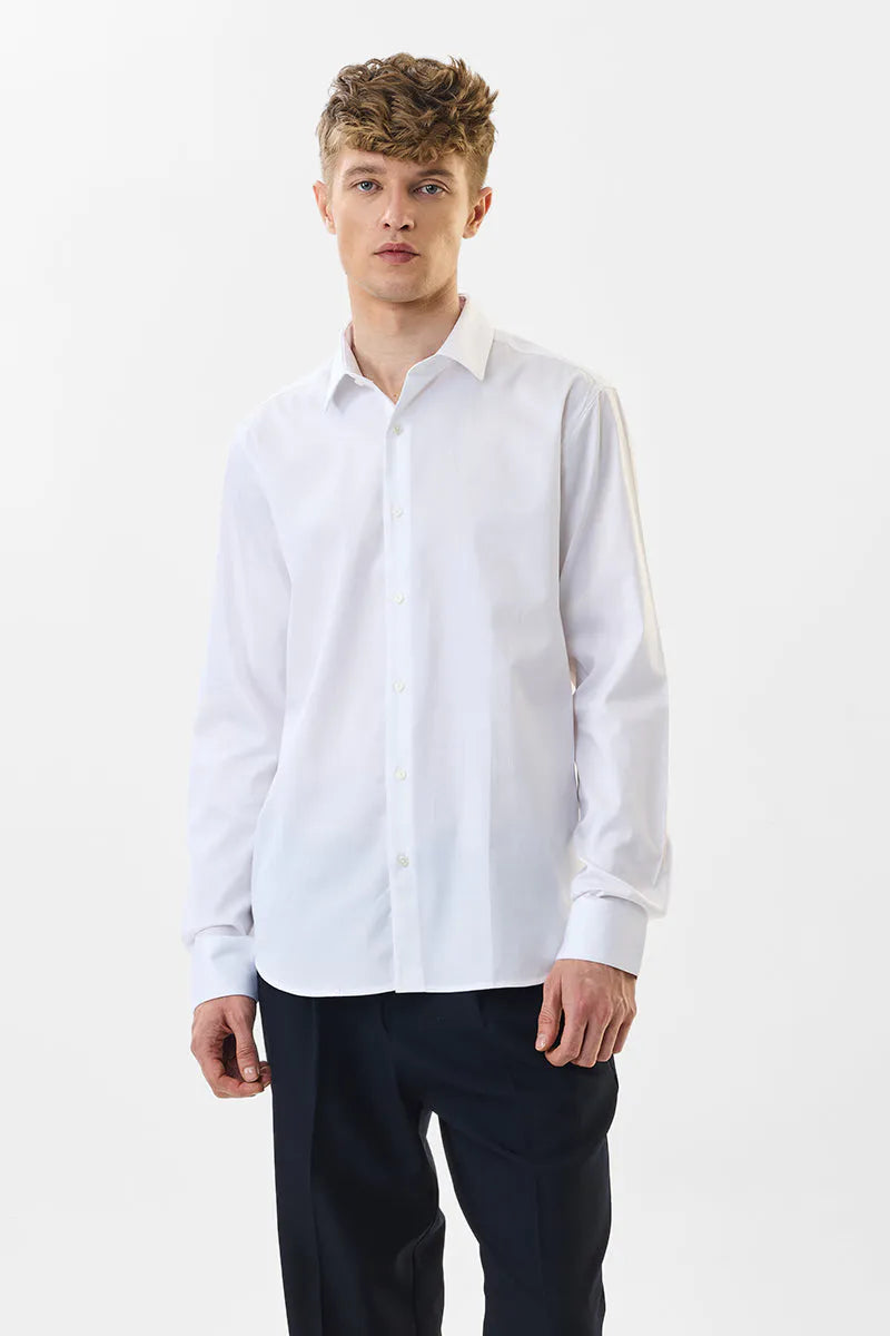 Snitch Men White Slim Fit Stretch Luxe Casual Shirt