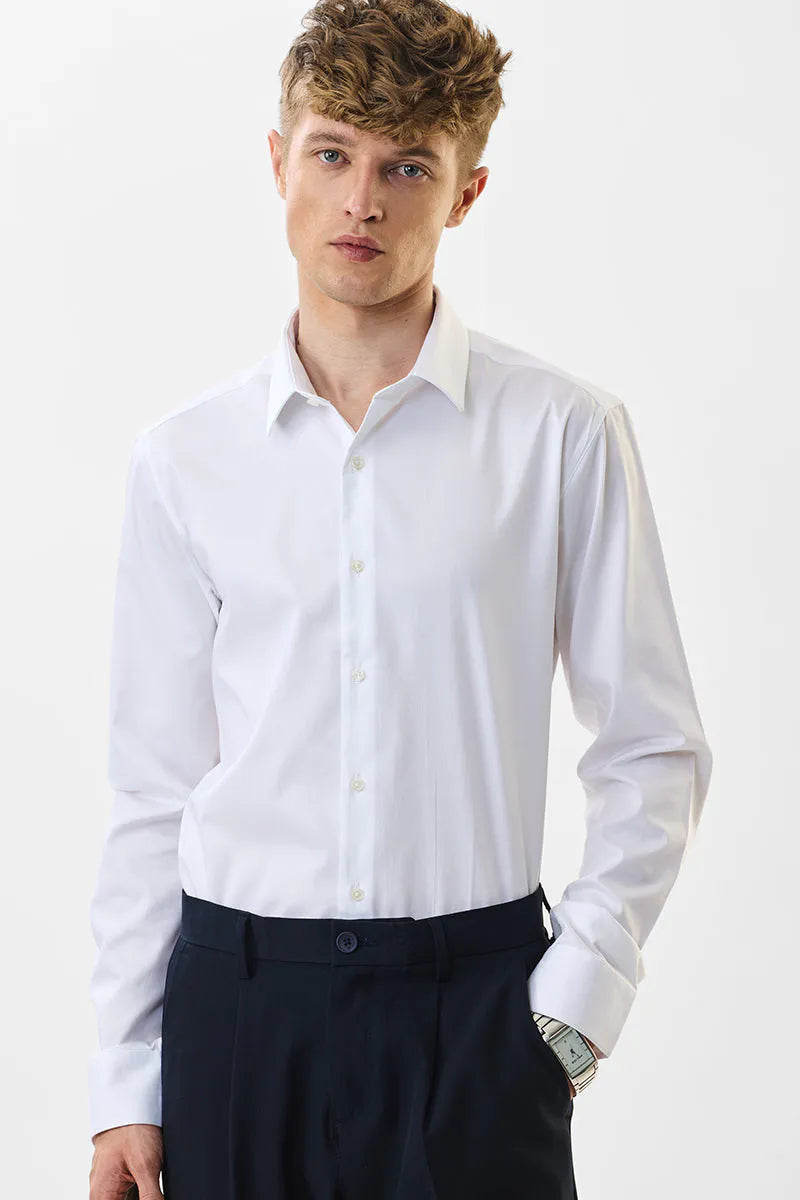Snitch Men White Slim Fit Stretch Luxe Casual Shirt