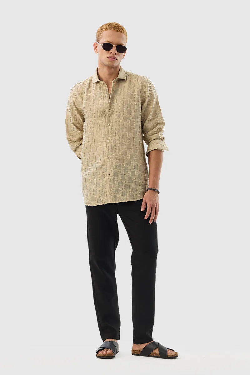 Snitch Men Beige Textured Slim Fit Luxe Casual Shirt for Men