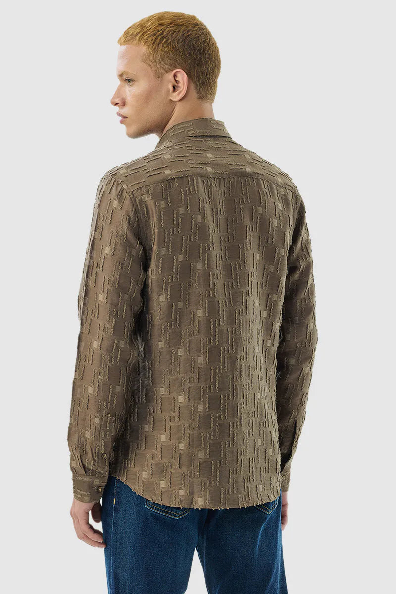 Snitch Brown Textured Slim Luxe Fit Shirt for Men