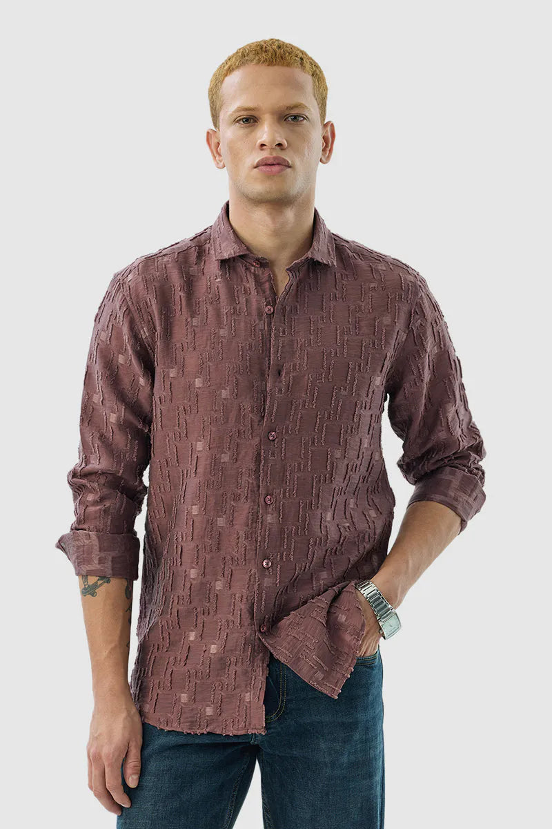 Snitch Men Maroon Textured Slim Fit Luxe Casual Shirt for Men
