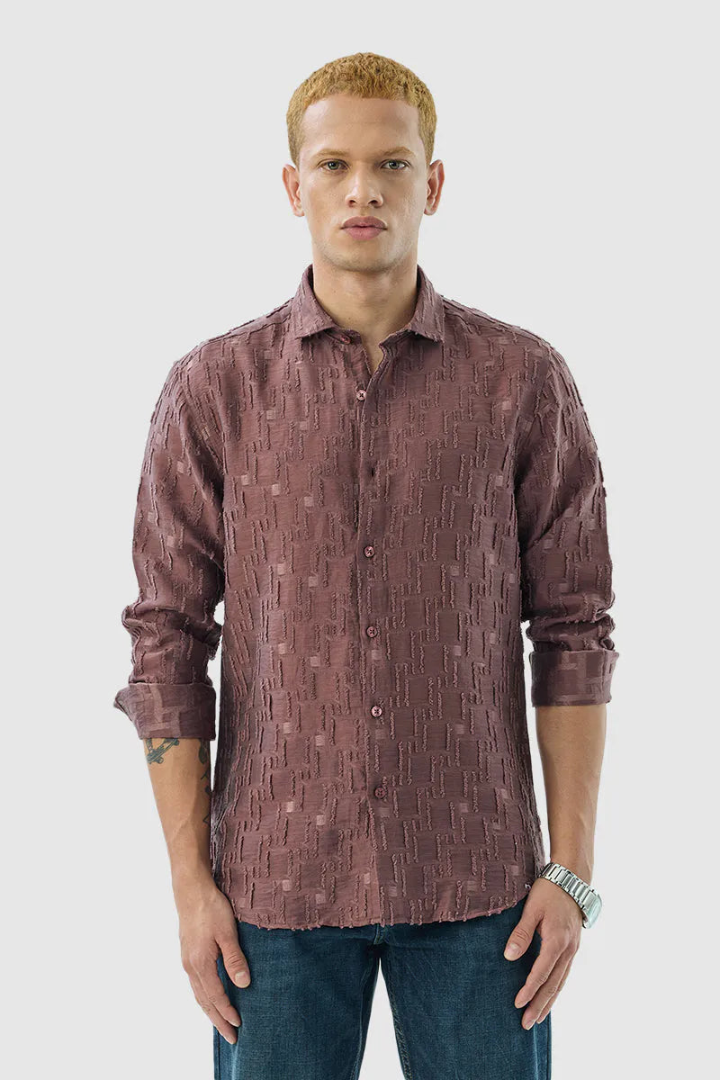 Snitch Men Maroon Textured Slim Fit Luxe Casual Shirt for Men