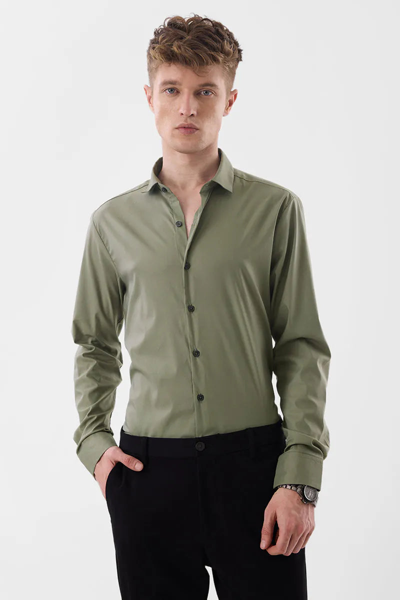 Snitch Men Olive Slim Fit Stretch Luxe Casual Shirt for Men
