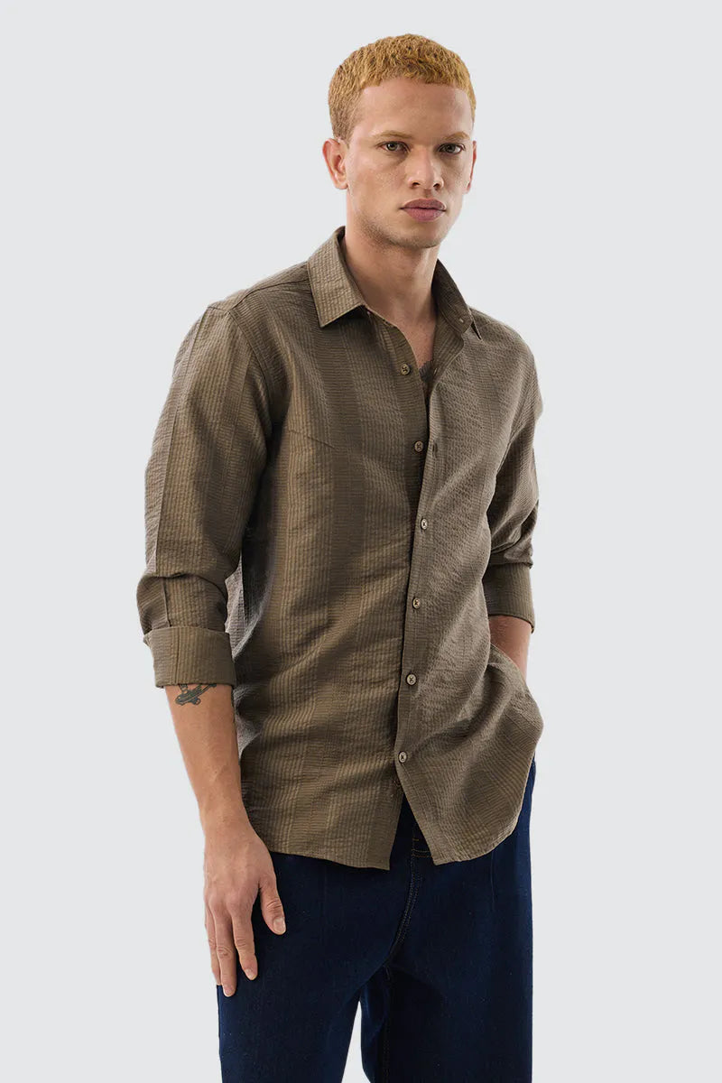 Snitch Men Brown Self-Design Slim Fit Luxe Casual Shirt for Men