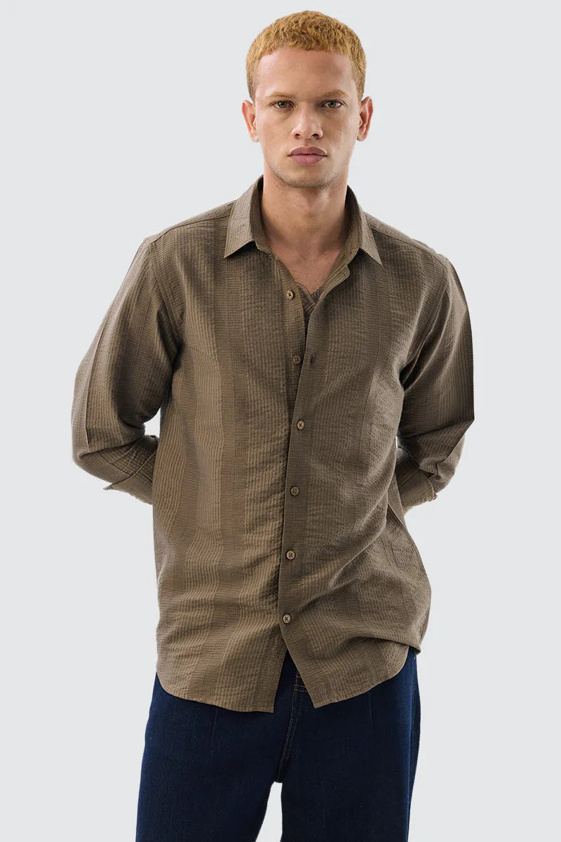 Snitch Men Brown Self-Design Slim Fit Luxe Casual Shirt for Men