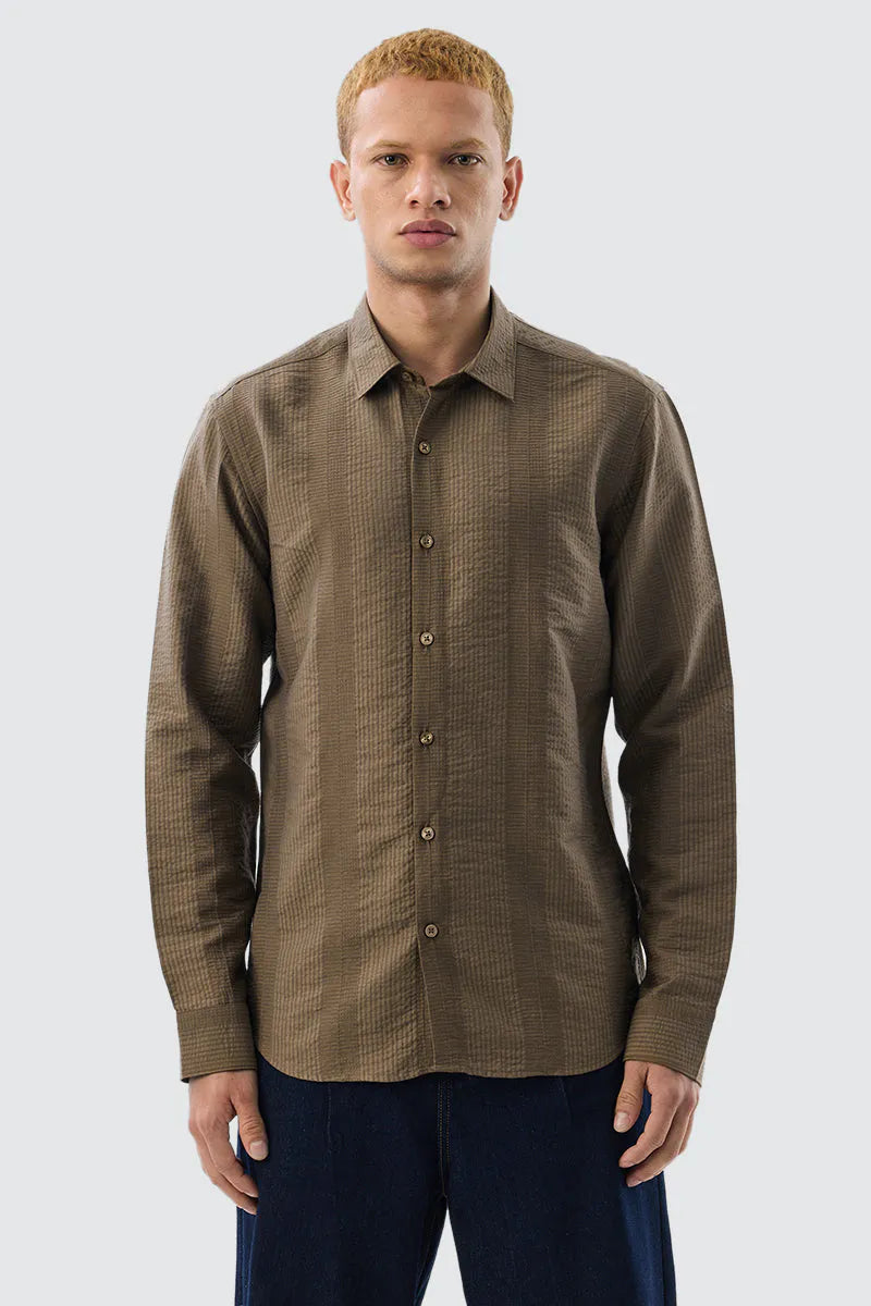 Snitch Men Brown Self-Design Slim Fit Luxe Casual Shirt for Men