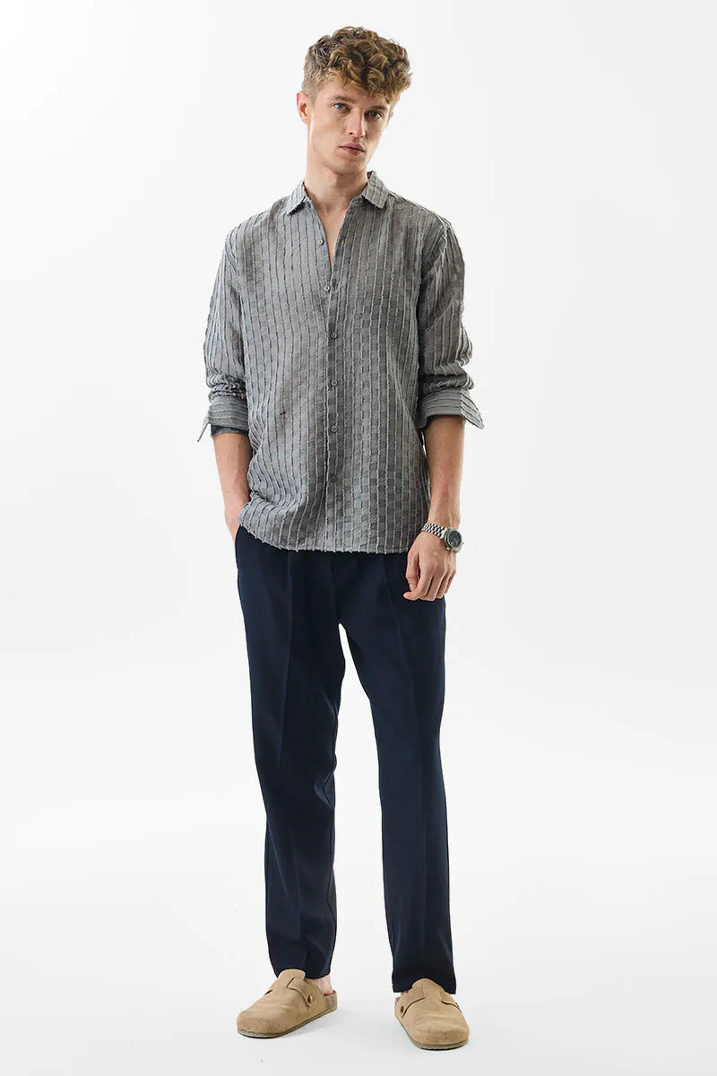 Snitch Slim Fit Stripes Grey Shirt for Men