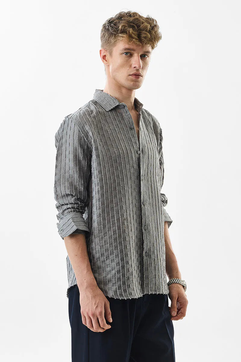 Snitch Slim Fit Stripes Grey Shirt for Men