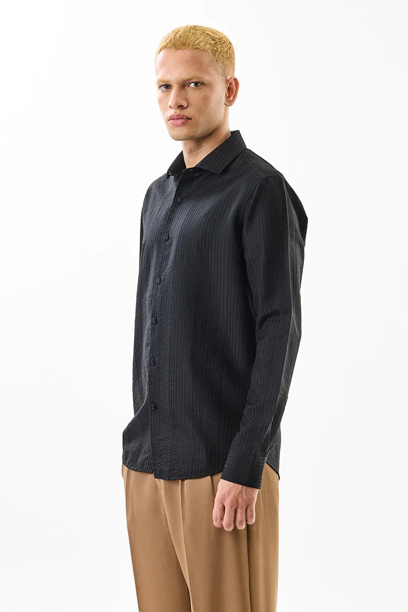 Snitch Men Black Textured Slim Fit Luxe Casual Shirt for Men