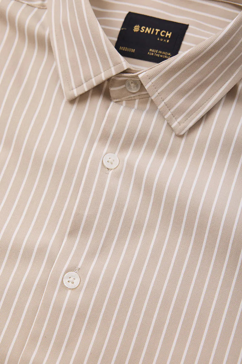 Snitch Men Beige Striped Slim Fit Luxe Casual Shirt for Men