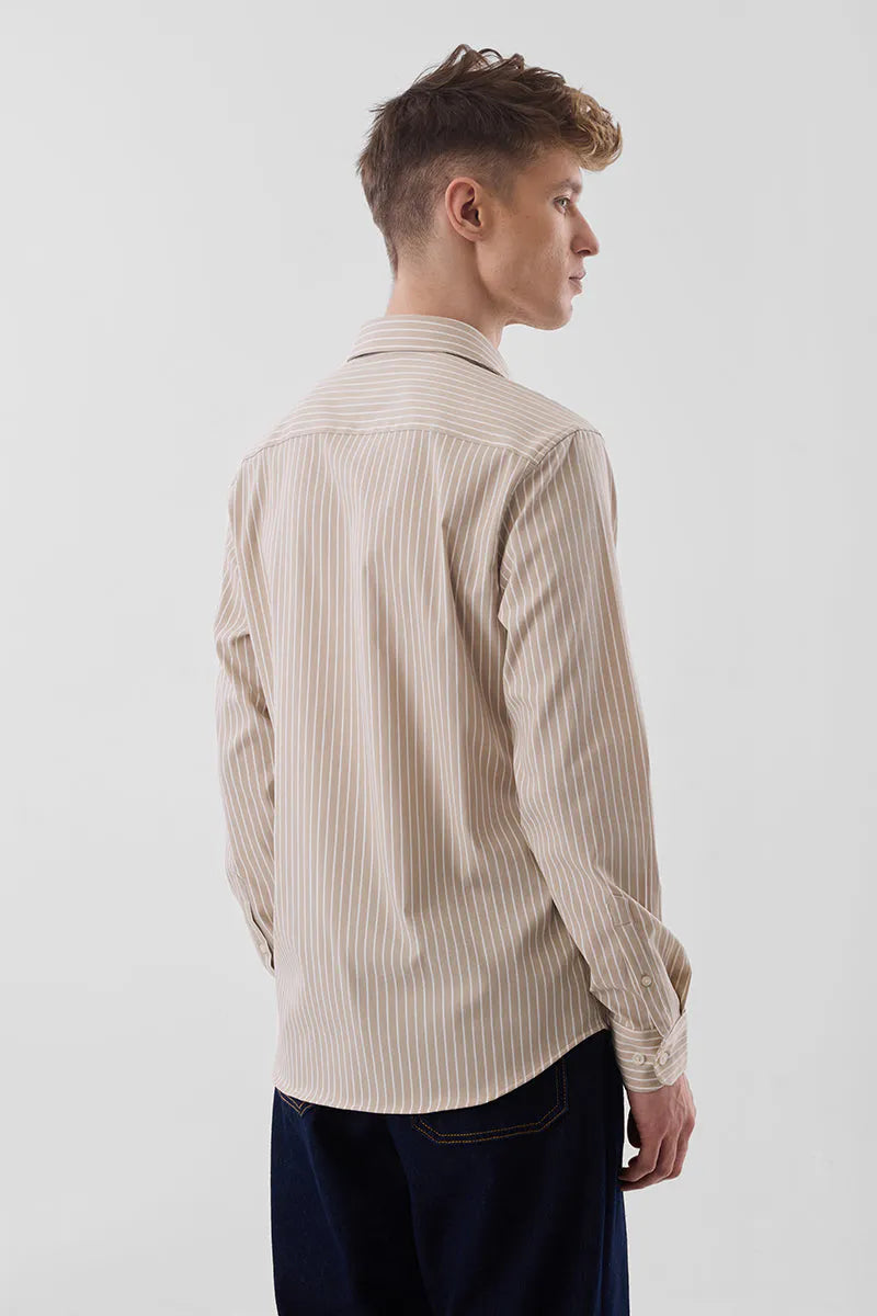 Snitch Men Beige Striped Slim Fit Luxe Casual Shirt for Men