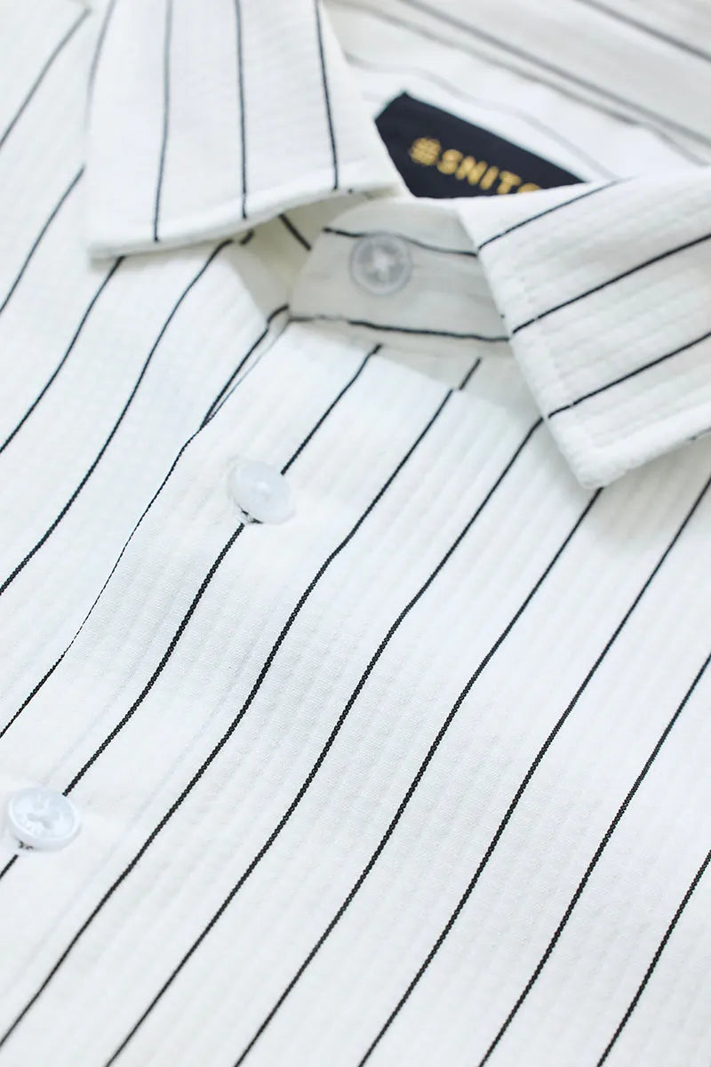 Snitch Men White Striped Slim Fit Luxe Casual Shirt