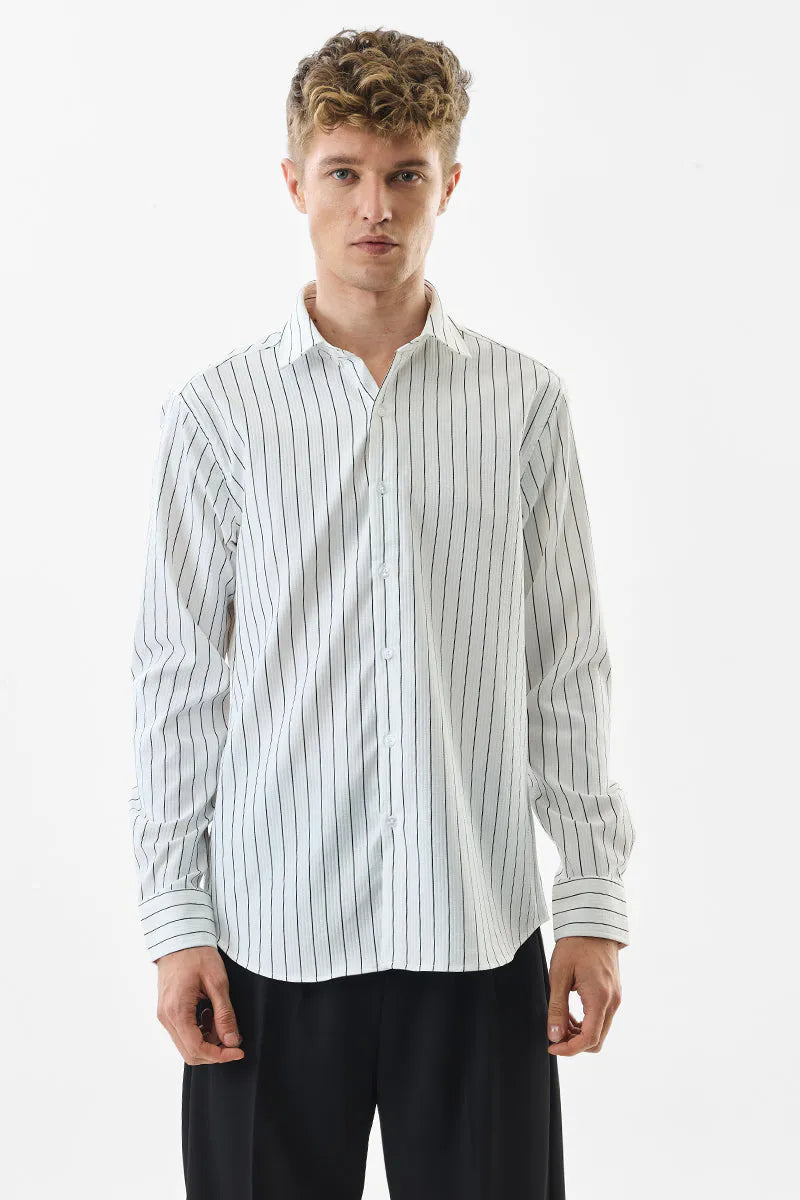 Snitch Men White Striped Slim Fit Luxe Casual Shirt
