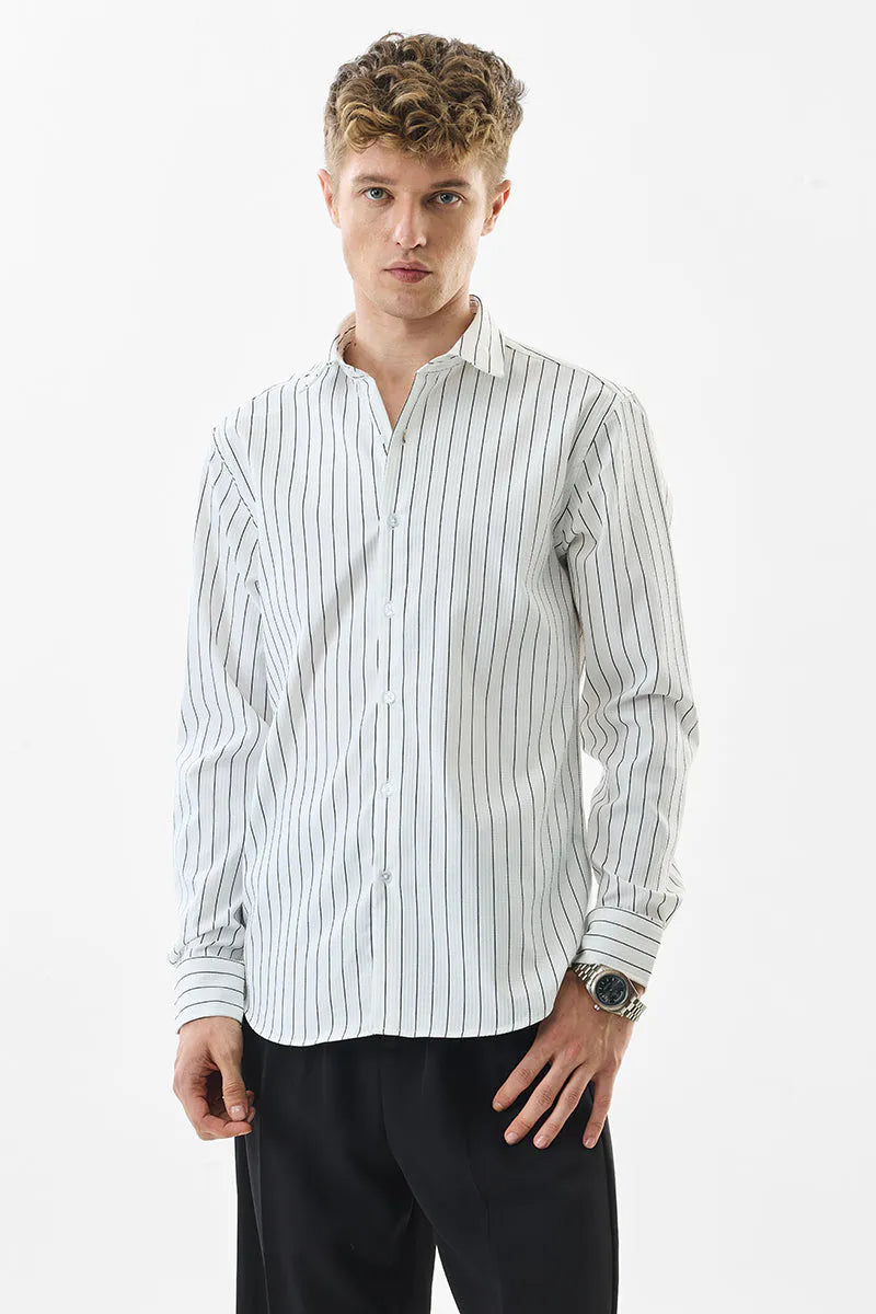 Snitch Men White Striped Slim Fit Luxe Casual Shirt