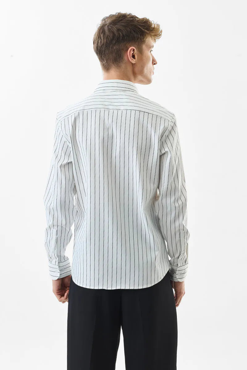 Snitch Men White Striped Slim Fit Luxe Casual Shirt