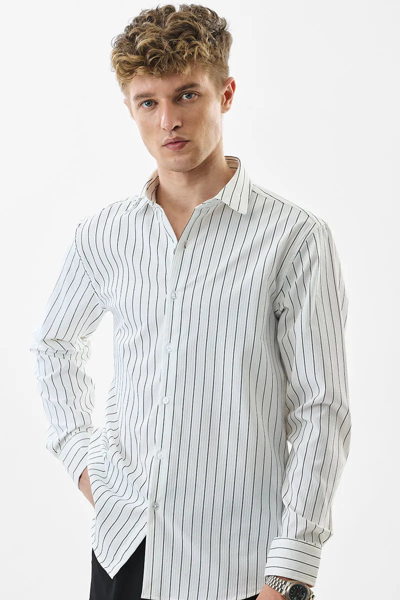 Snitch Men White Striped Slim Fit Luxe Casual Shirt