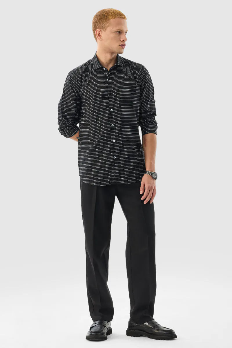 Snitch Men Black Striped Slim Fit Casual Shirt for Everyday Style