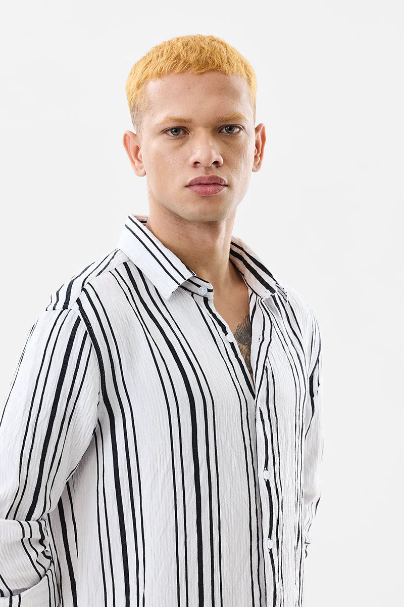 Snitch Men Slim Fit White Striped Casual Shirt