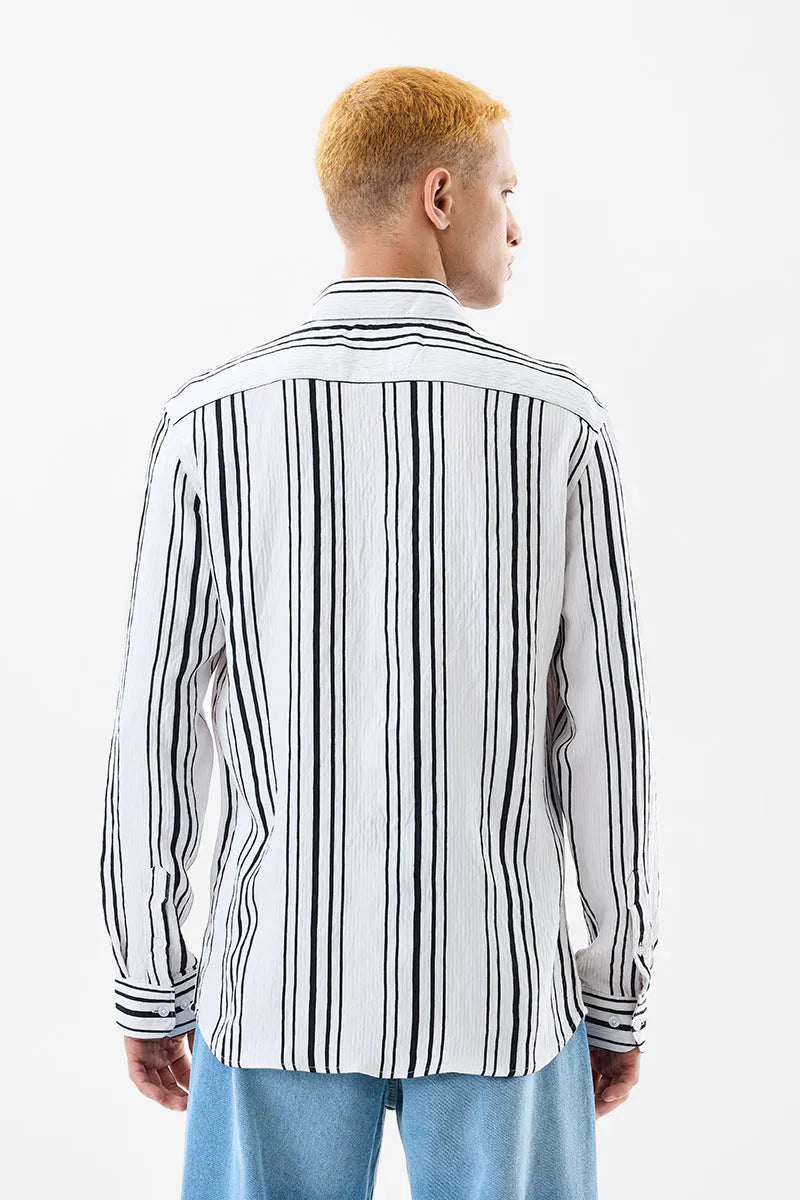 Snitch Men Slim Fit White Striped Casual Shirt