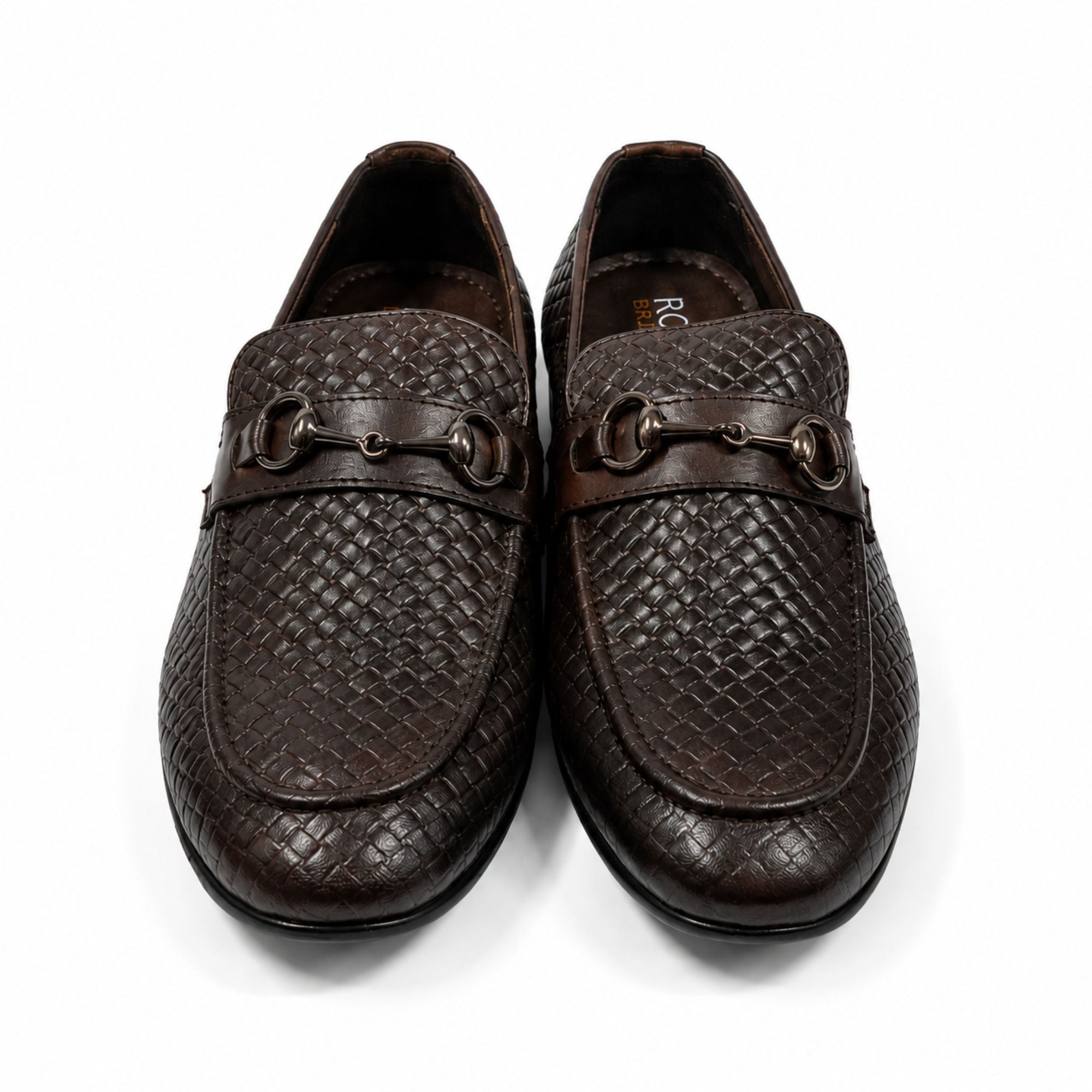 ROSSO BRUNELLO Woven Slip-On Formal Loafers for Men - Brown