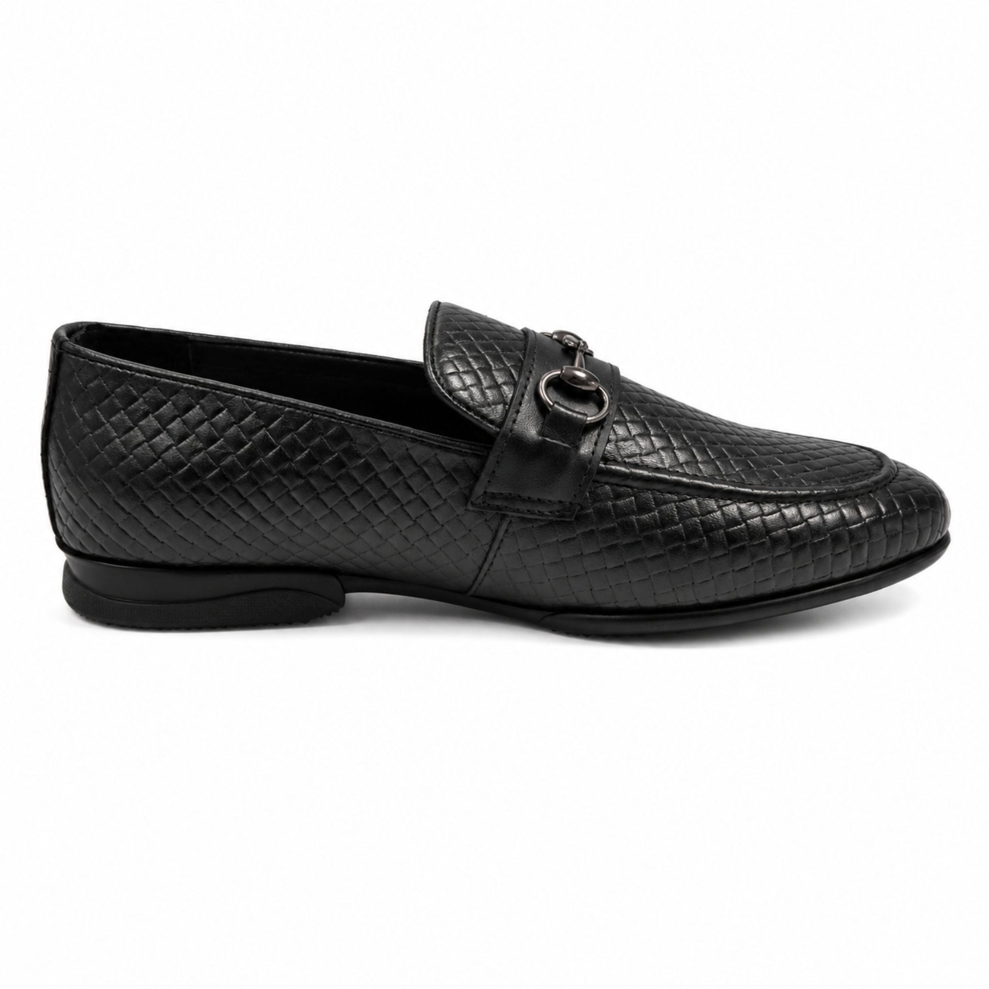 ROSSO BRUNELLO Woven Slip-On Formal Loafers for Men - Black