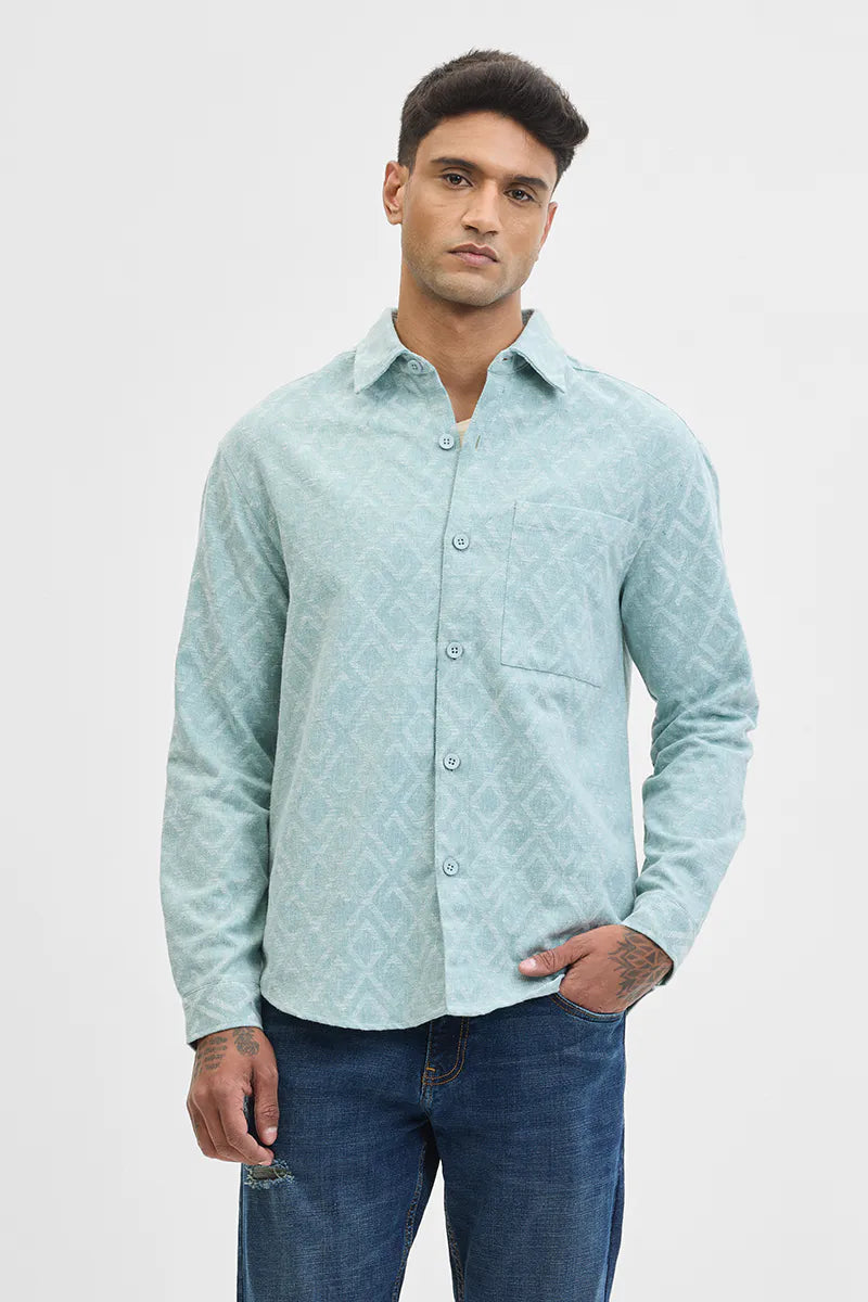 Snitch Blue Geometric Regular Fit Overshirt for Men