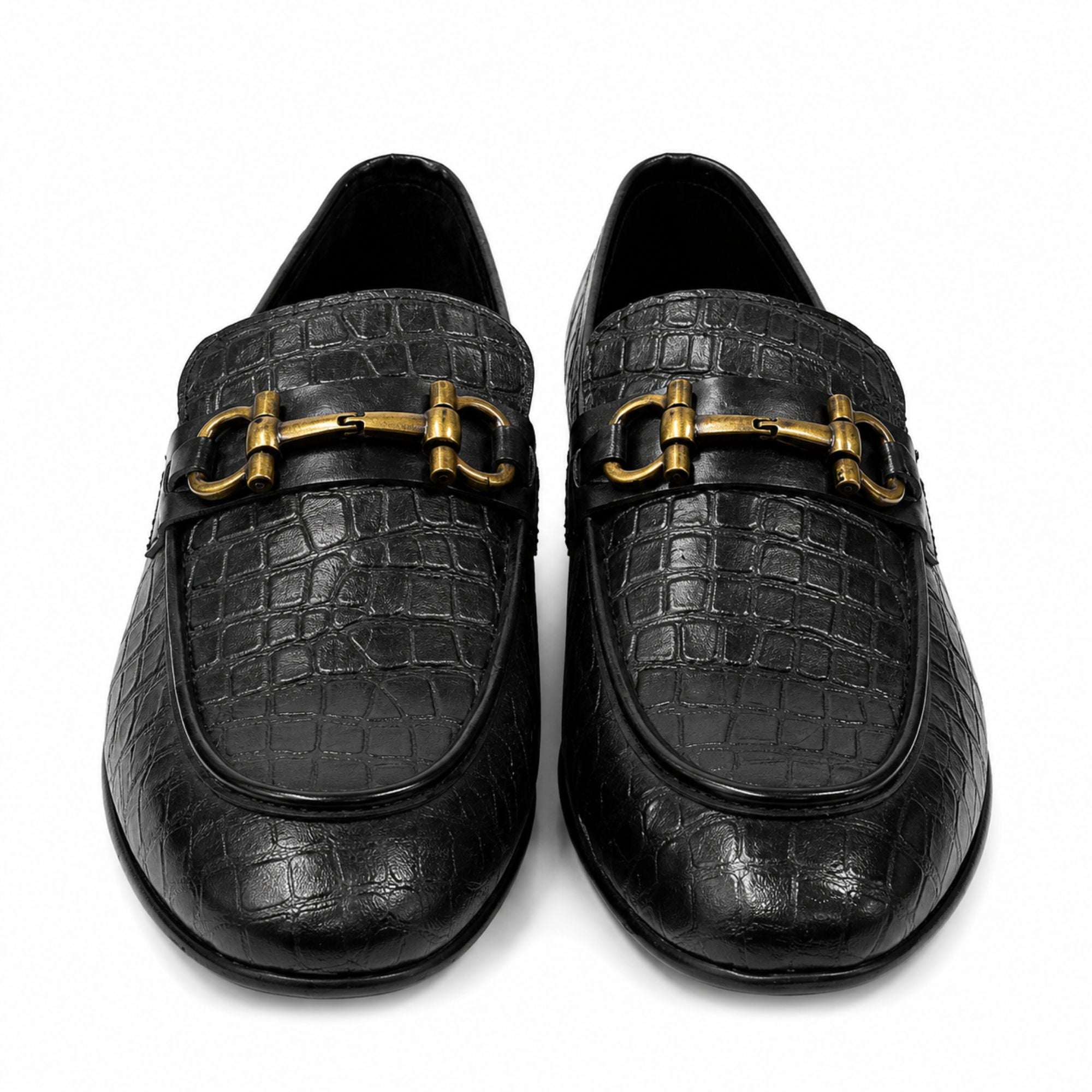 ROSSO BRUNELLO Croc Texture Slip-On Loafers for Men - Black