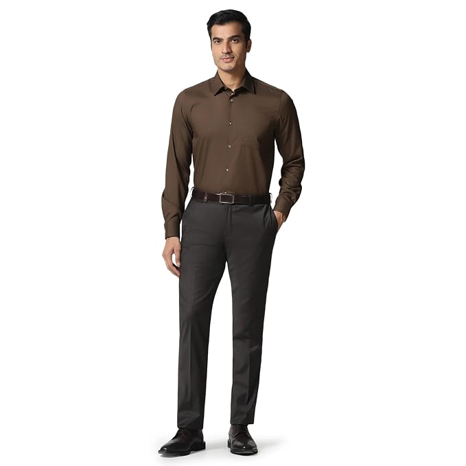 Blackberrys Men's Slim Fit Solid Brown Formal Shirt for Men