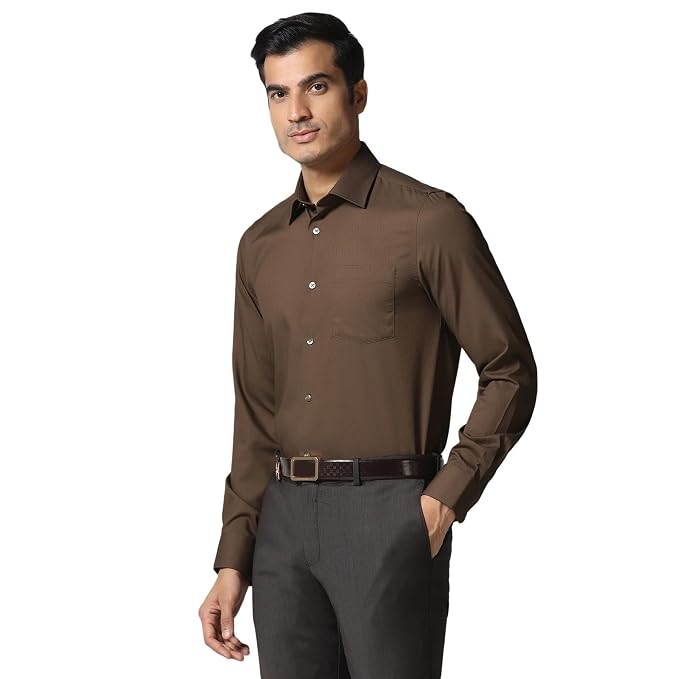 Blackberrys Men's Slim Fit Solid Brown Formal Shirt for Men