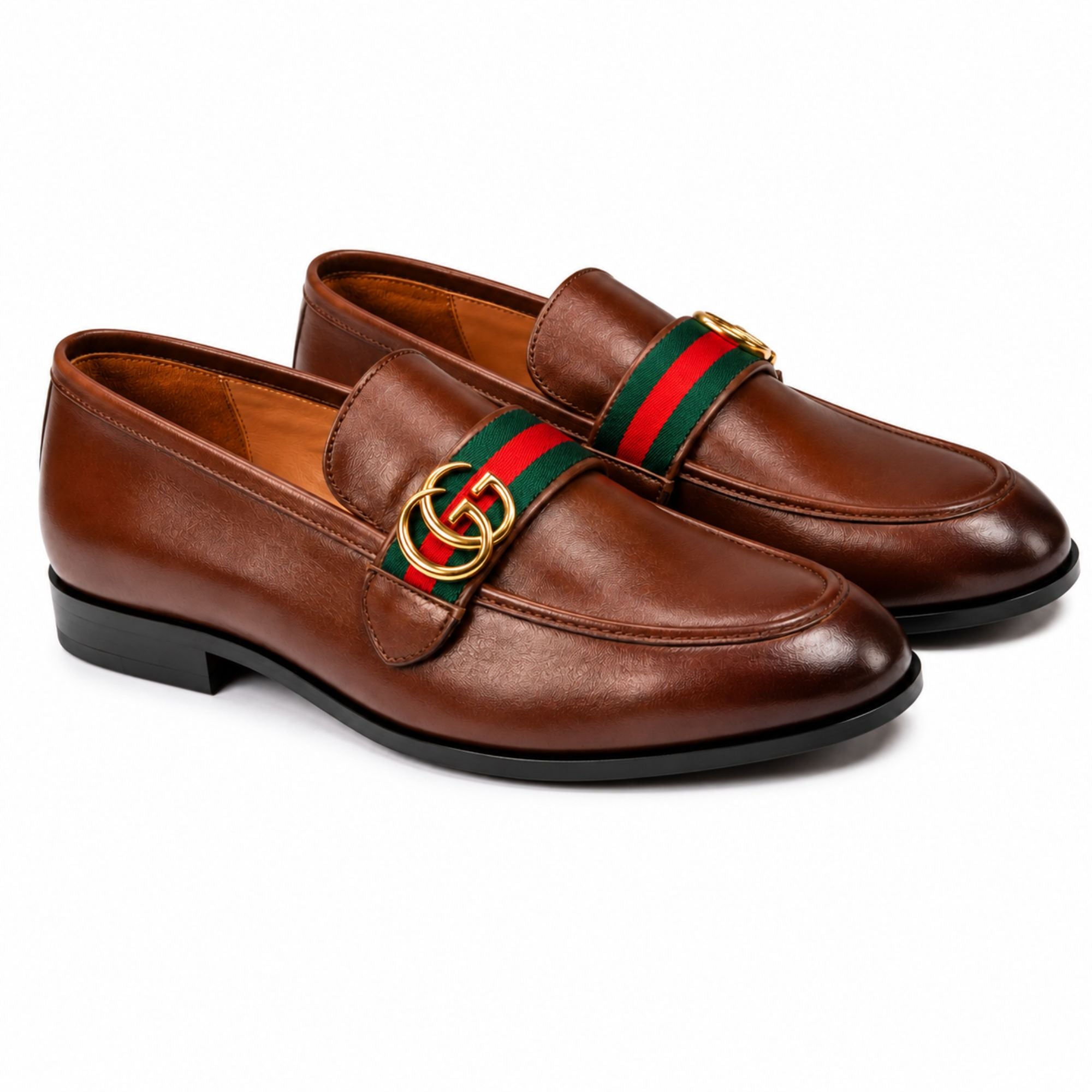 Gucci Donnie Double G Leather Loafers for Men - Brown
