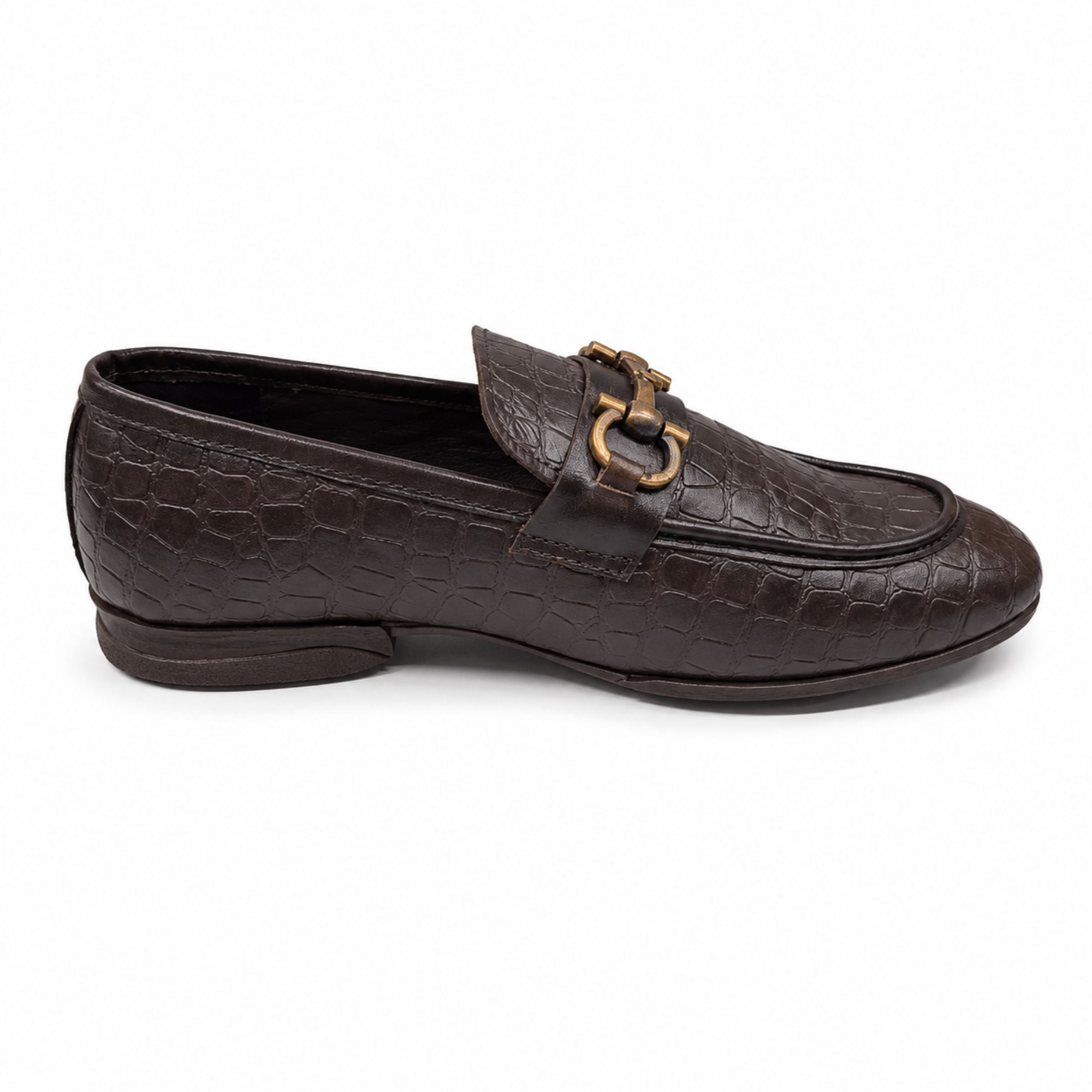 ROSSO BRUNELLO Croc Texture Slip-On Loafers for Men - Brown