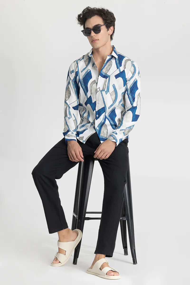 Snitch Blue Textured Abstract Shirt for Men