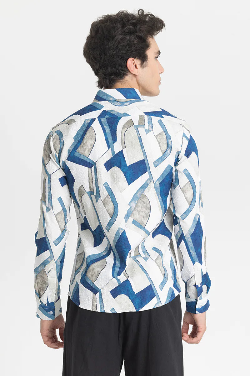 Snitch Blue Textured Abstract Shirt for Men