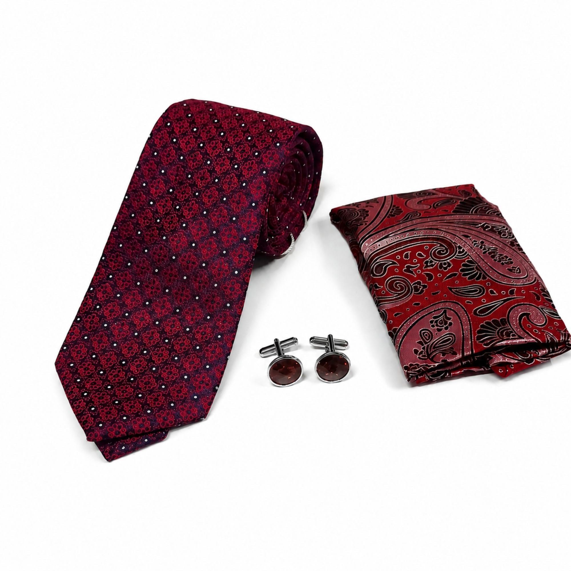 BlackBerry Premium Tie, Pocket Square & Cufflink Combo - Maroon