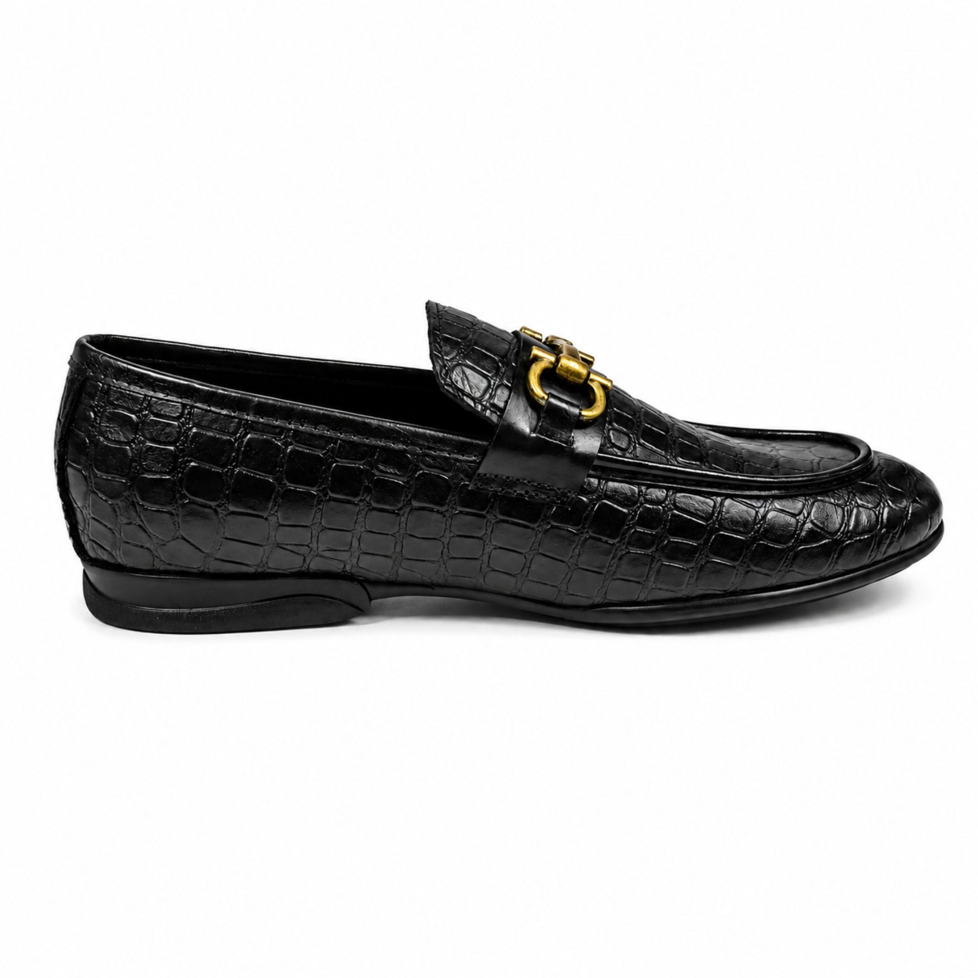ROSSO BRUNELLO Croc Texture Slip-On Loafers for Men - Black
