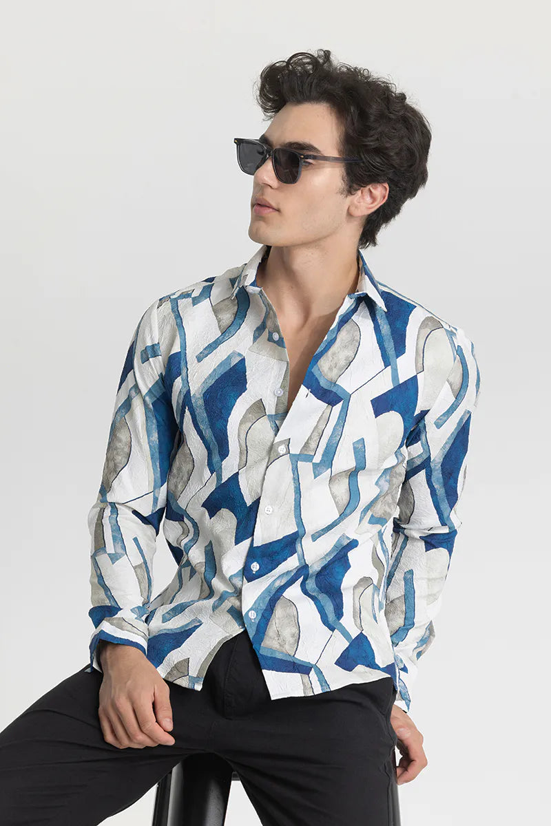 Snitch Blue Textured Abstract Shirt for Men