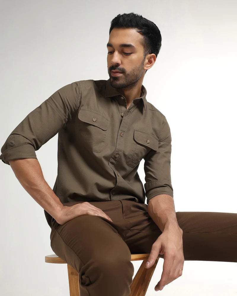 Blackberrys Renob Khaki Solid Casual Shirt for Men – Premium Fit