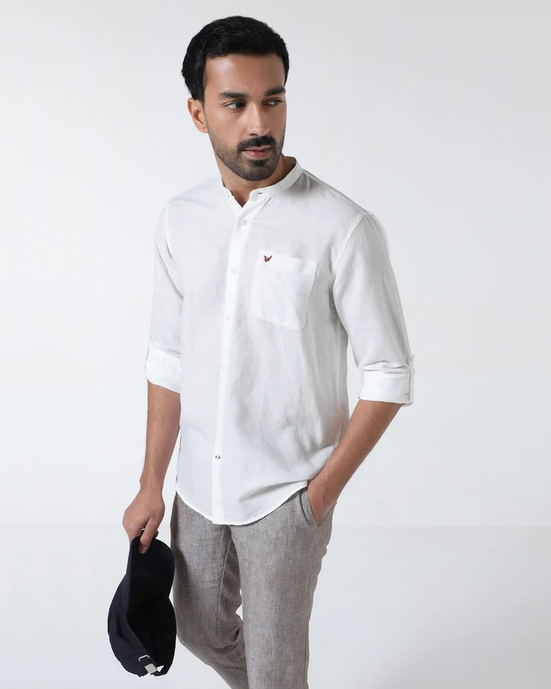 BlackBerry Natural Linen Solid White Shirt for Men – Cleo