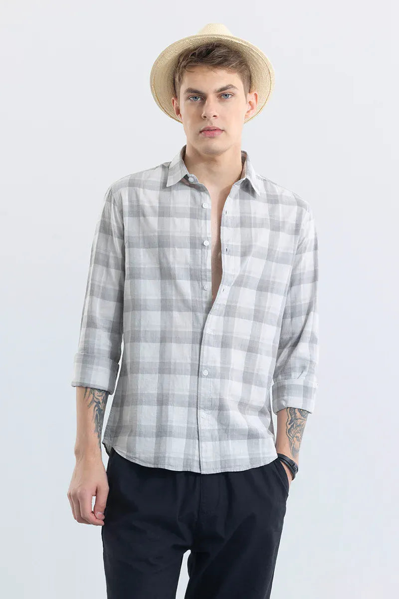 Snitch Alessia Smoke Grey Checks Linen Blend Shirt for Men