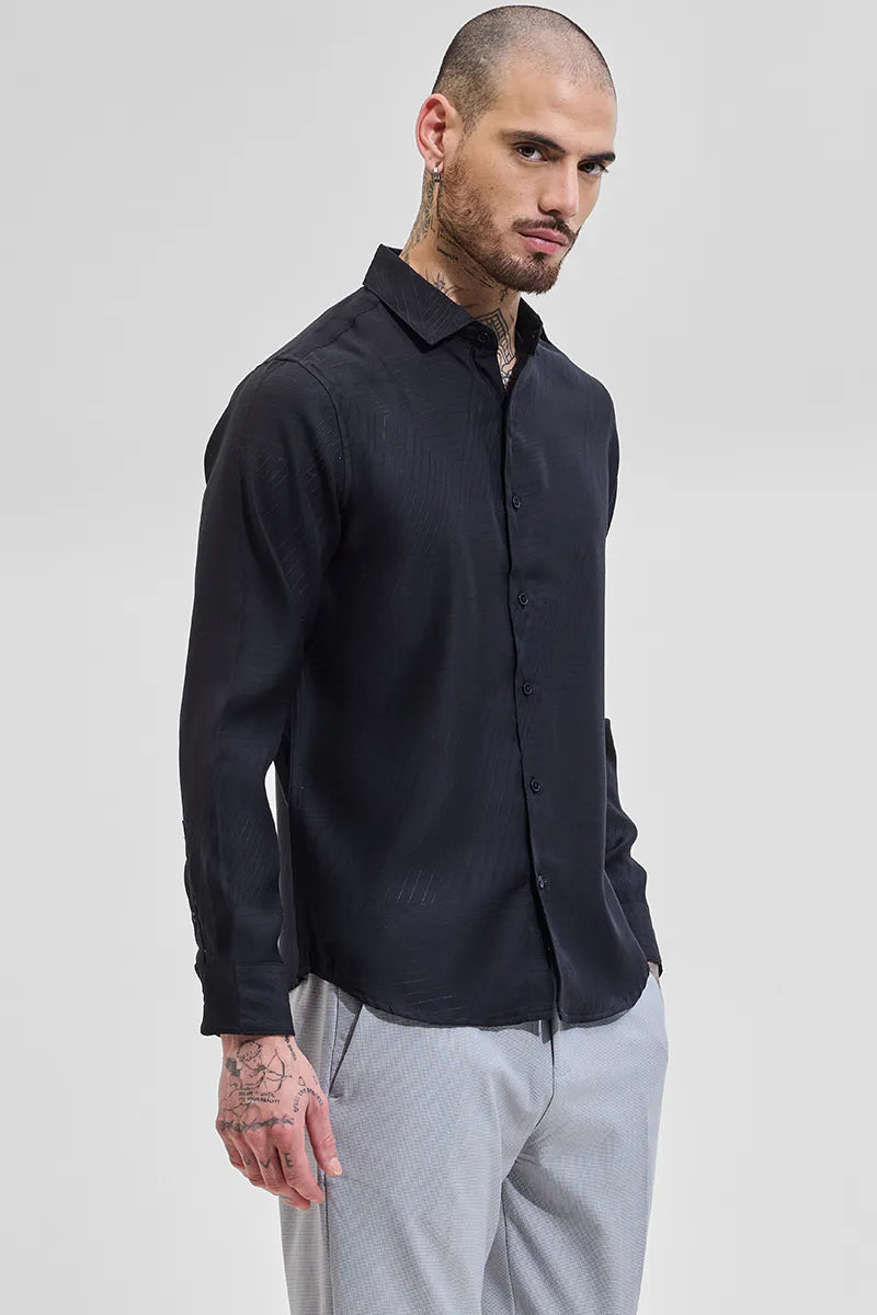 Snitch Black Geometric Slim Fit Full Sleeve Casual Shirt for Men