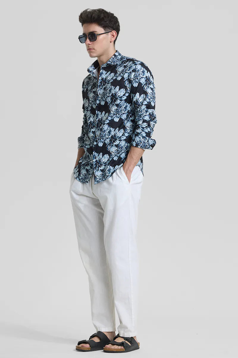 Snitch Black Floral Slim Fit Casual Shirt for Men