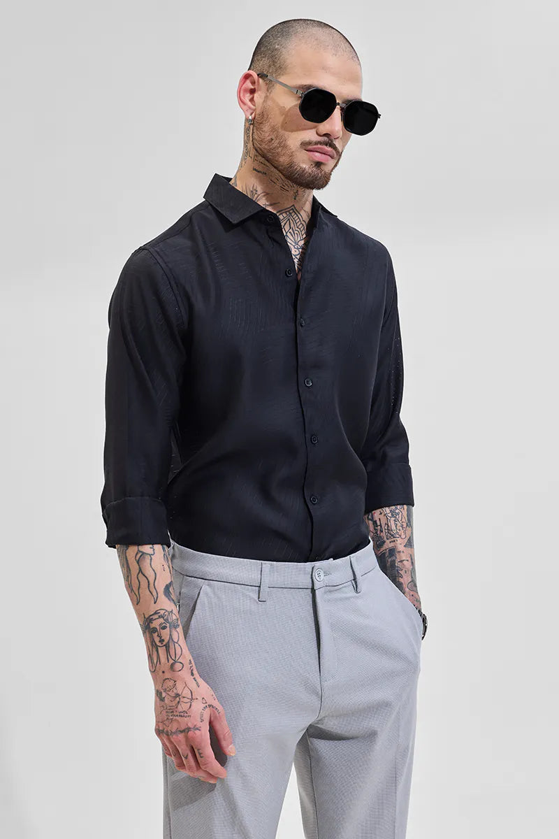 Snitch Black Geometric Slim Fit Full Sleeve Casual Shirt for Men