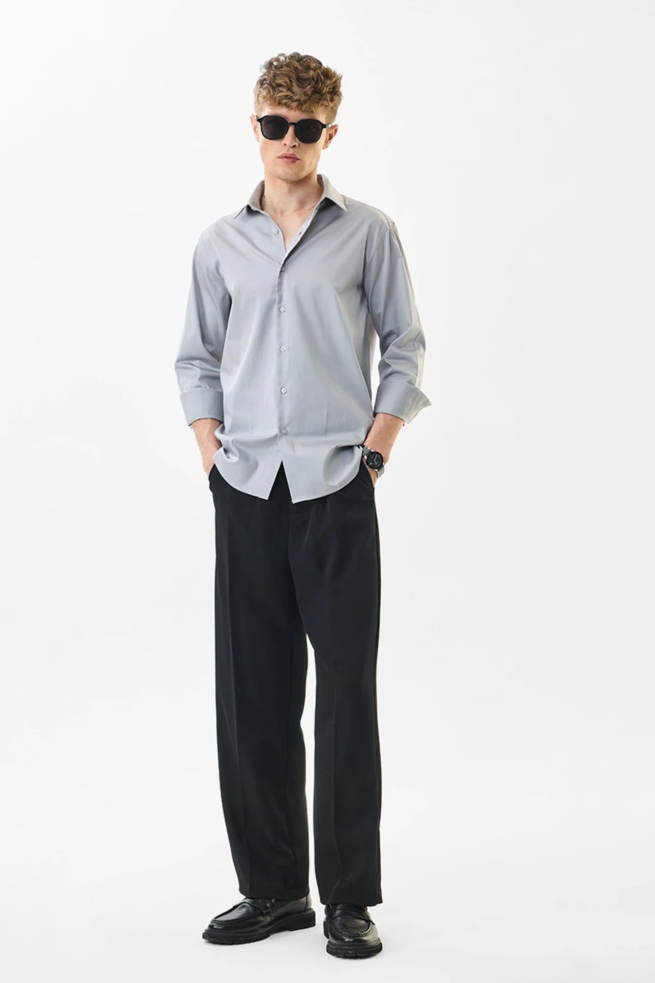 Snitch Men Grey Slim Fit Stretch Luxe Casual Shirt for Men