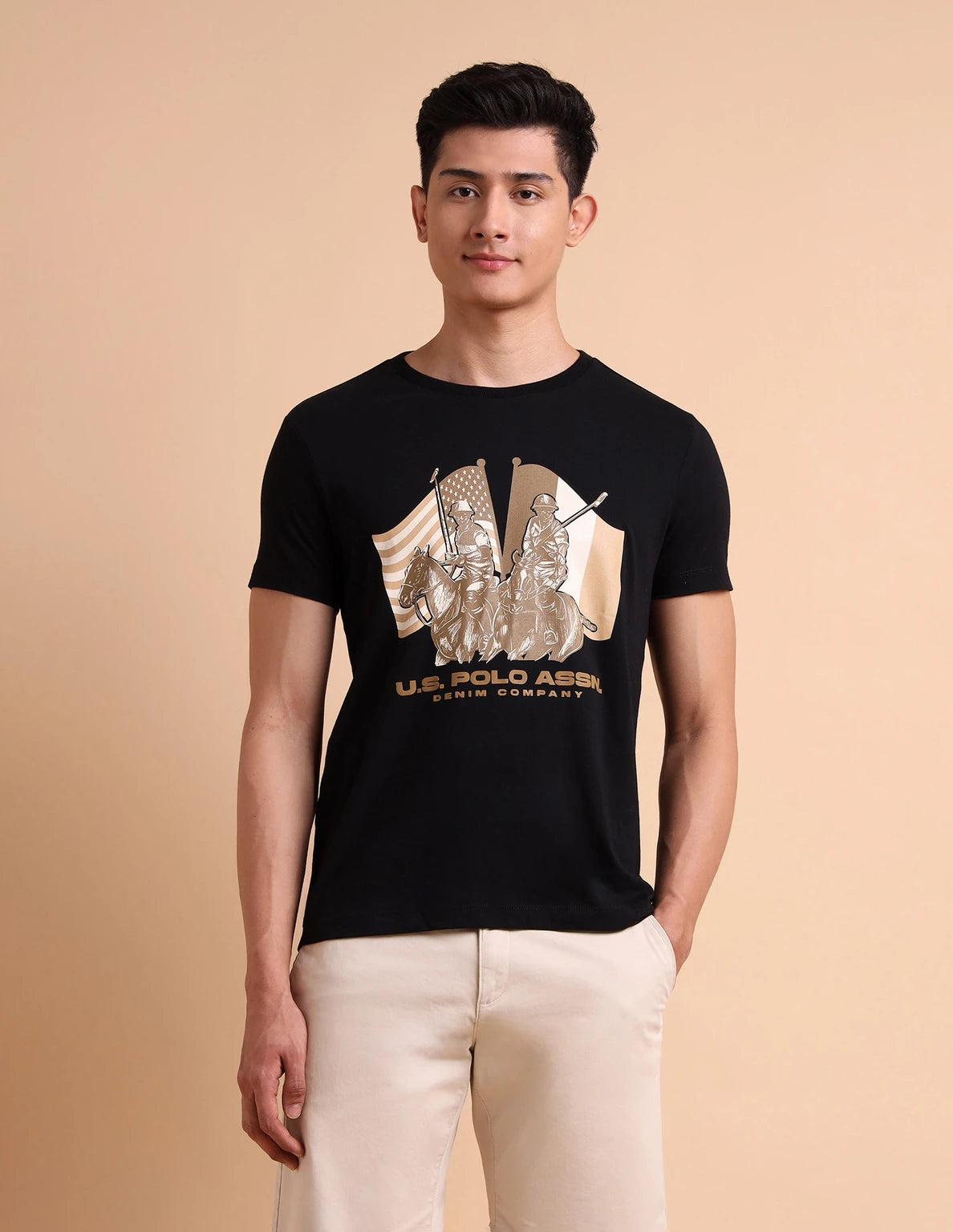 U.S. Polo Assn. Denim Co. Men Printed Round Neck Pure Cotton Black T-Shirt
