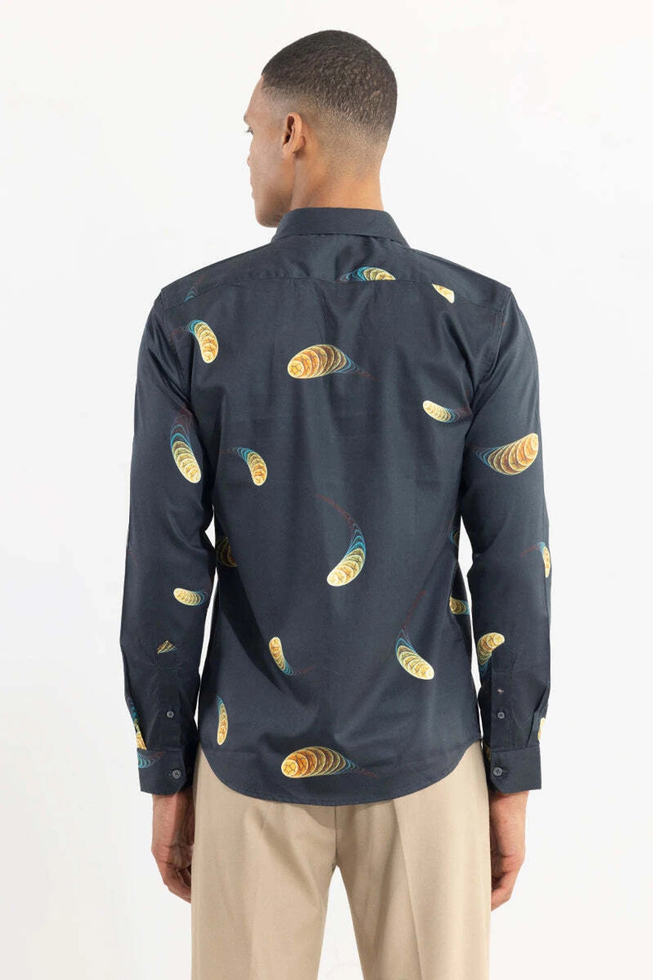 Snitch Dark Blue Printed Slim Fit Casual Shirt