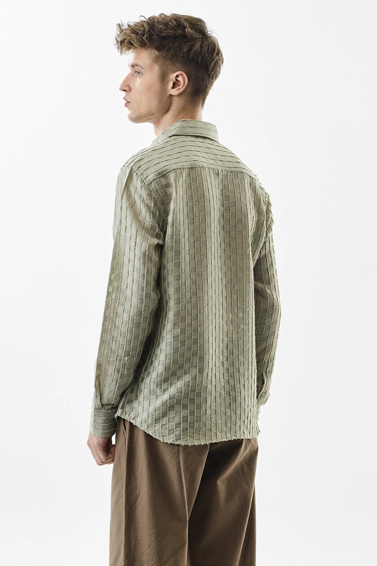 Snitch Light Green Slim Fit Textured Stripe Shirt for Men