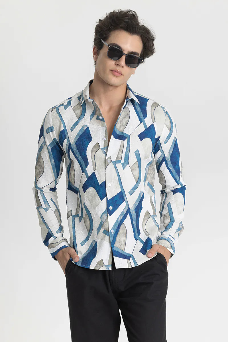 Snitch Blue Textured Abstract Shirt for Men